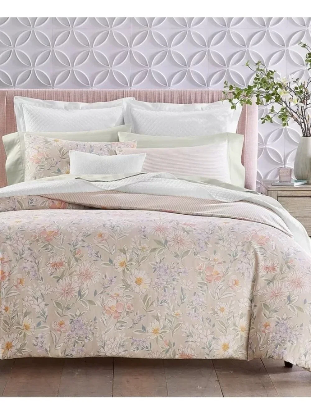 Charter Club Border Garden Comforter Set Twin Beige Floral MSRP $170
